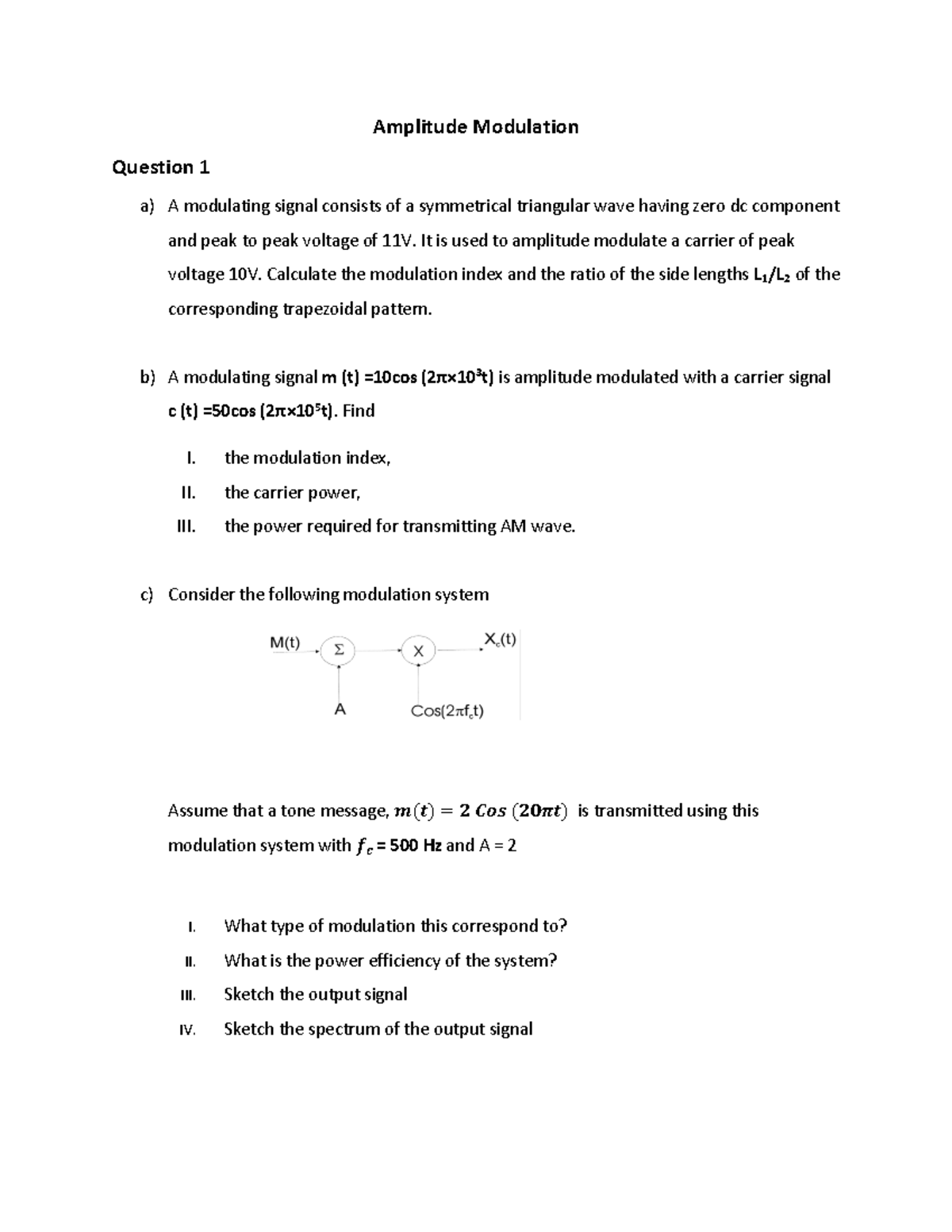 Tutorial 3 - power electronics - Amplitude Modulation Question 1 a) A ...