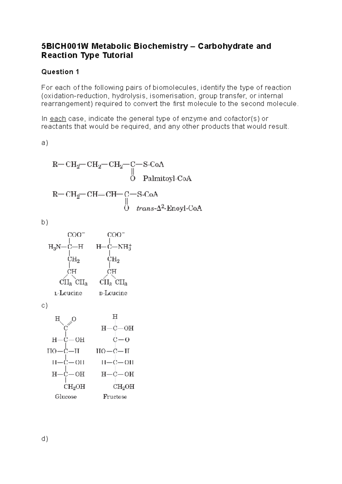 5BICH001W Met Biochem carbohydrate metabolism tutorial 2022 23 ...
