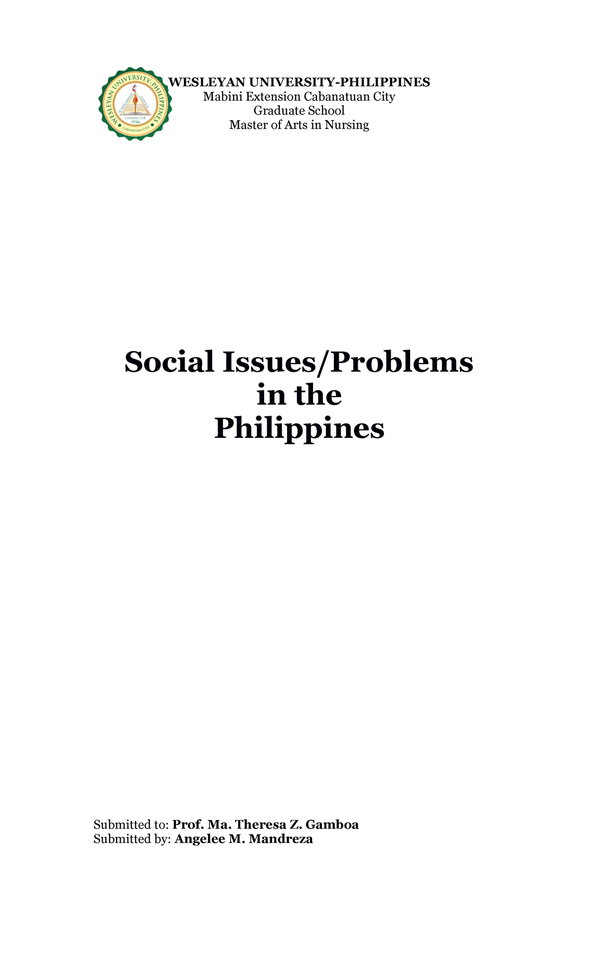 393782153 Social Issues in the Philippines WESLEYAN UNIVERSITY