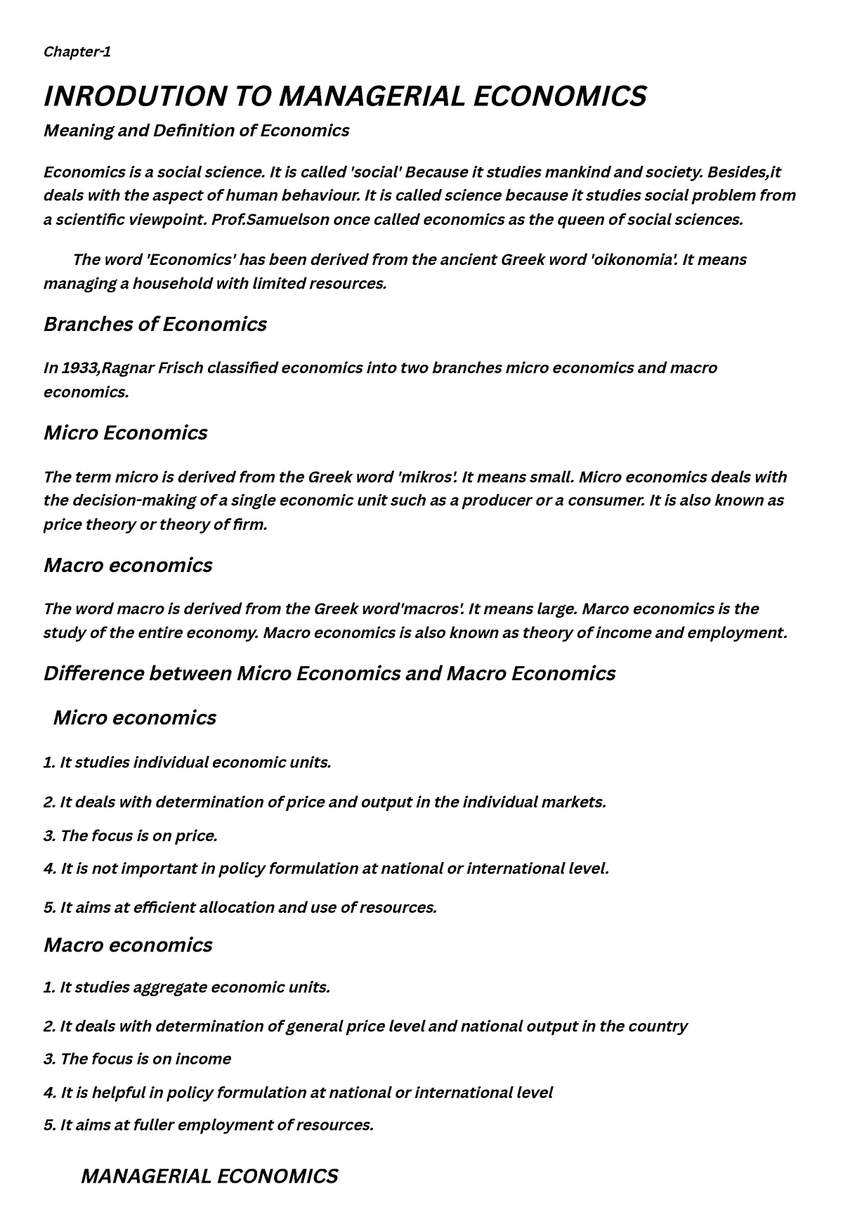 1 Semester/Chapter-1 Managerial Economics - Chapter- INRODUTION TO ...