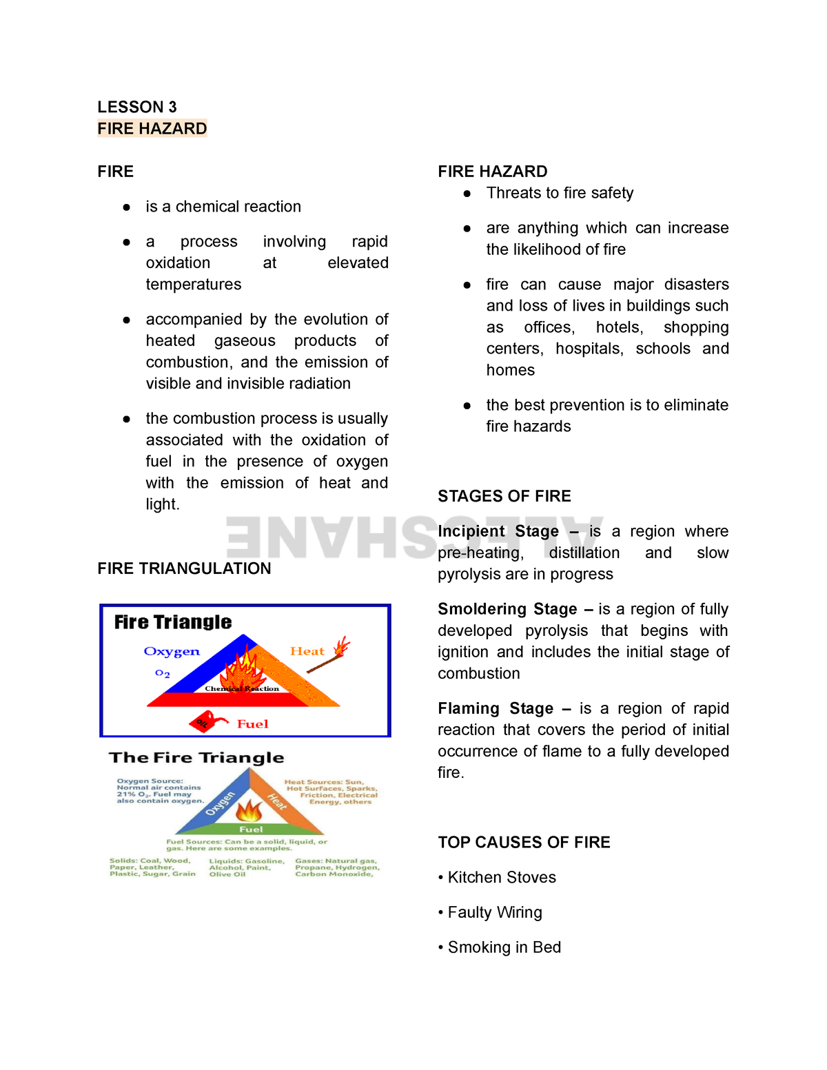 DRRR- Lesson-3 - DRRR - LESSON 3 FIRE HAZARD FIRE Is A Chemical ...