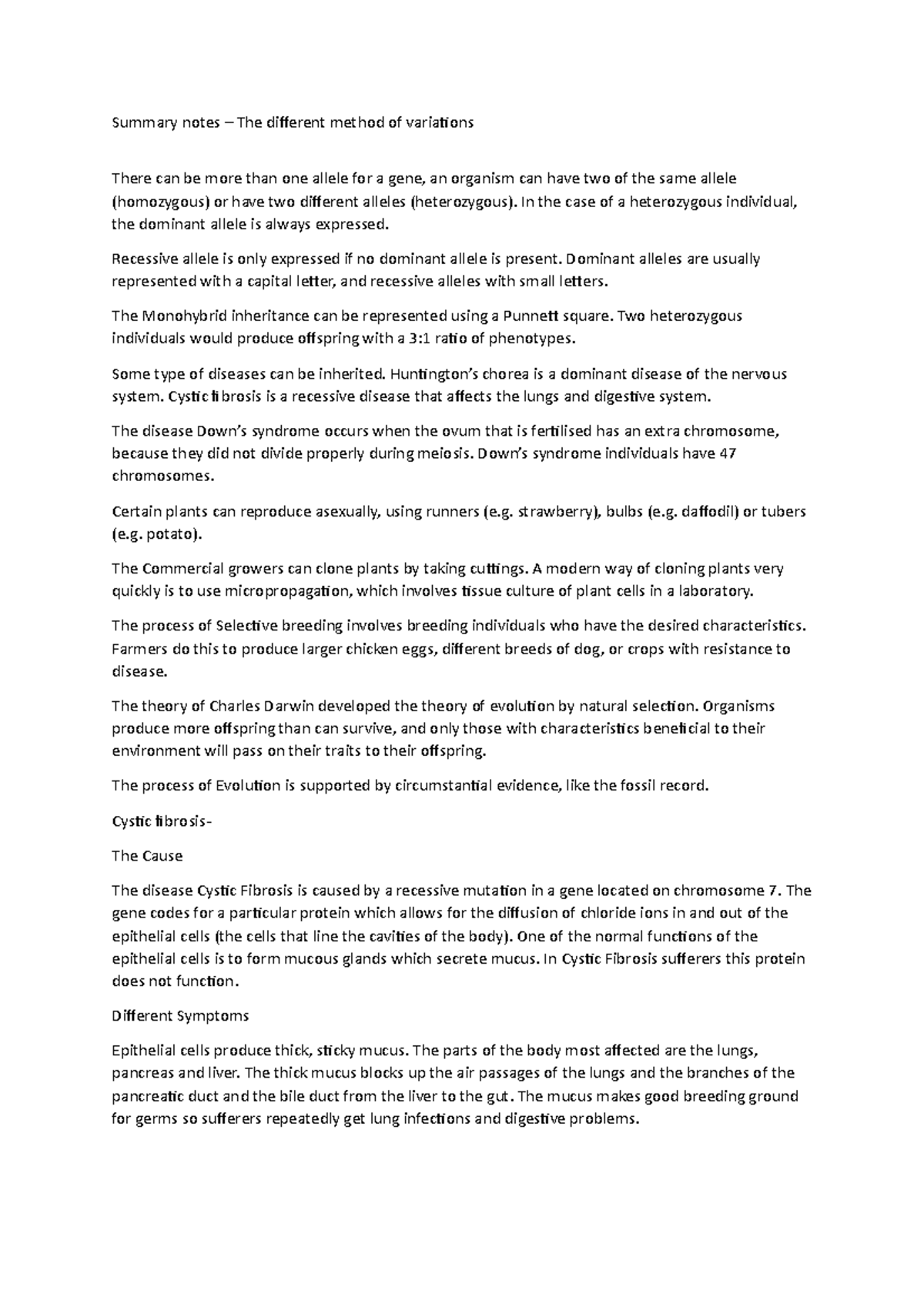 Summary notes – The different method of variations - Summary notes ...