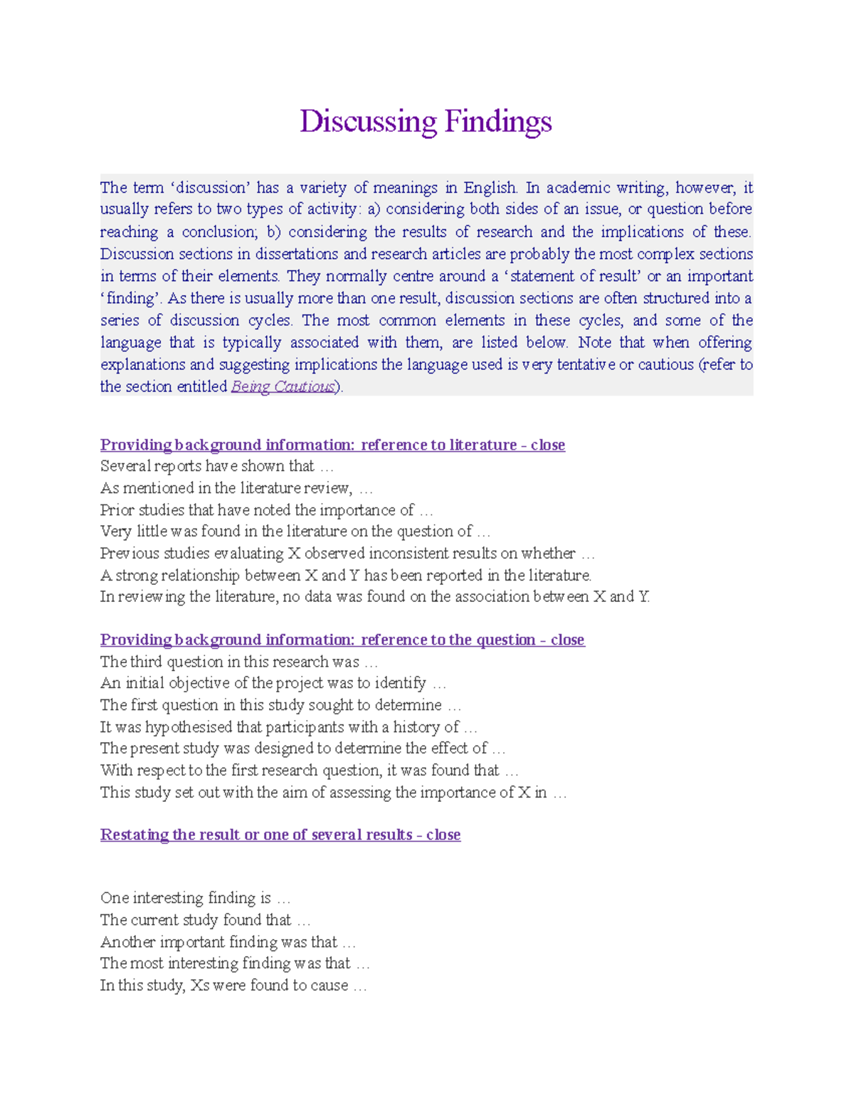 Discussing Findings study Discussing Findings The term ‘discussion