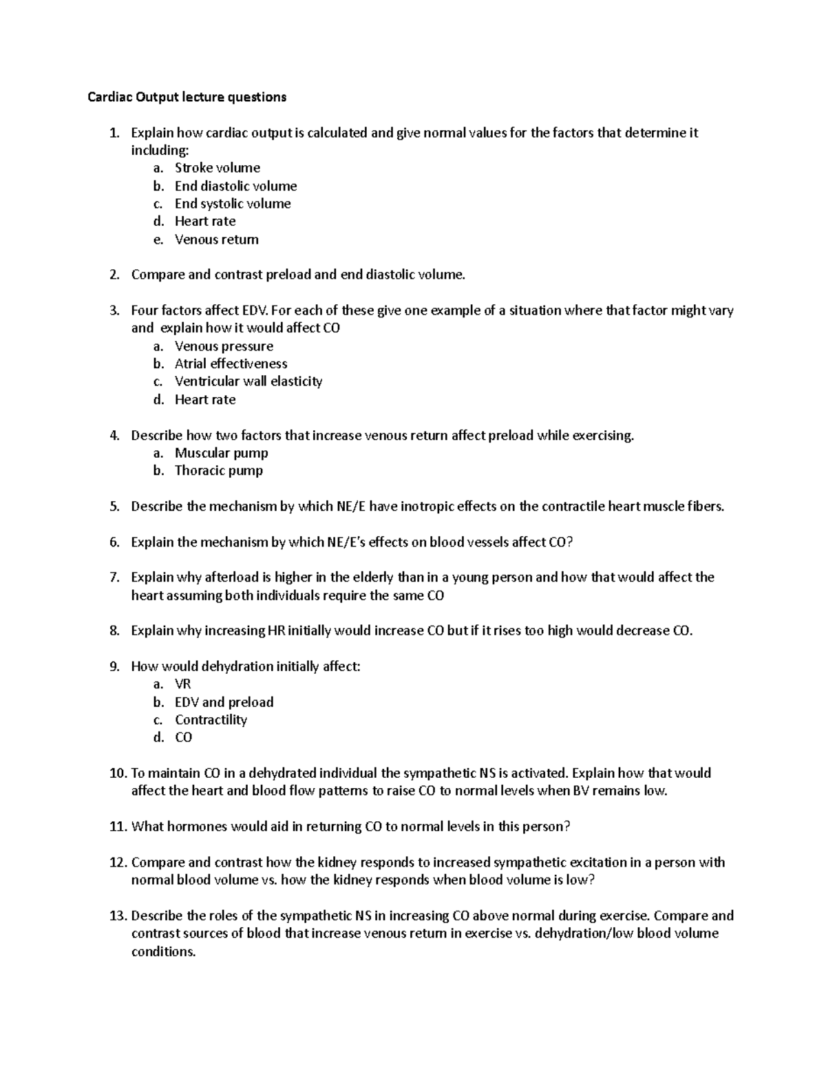 2 Cardiac Output lecture questions - Cardiac Output lecture questions ...