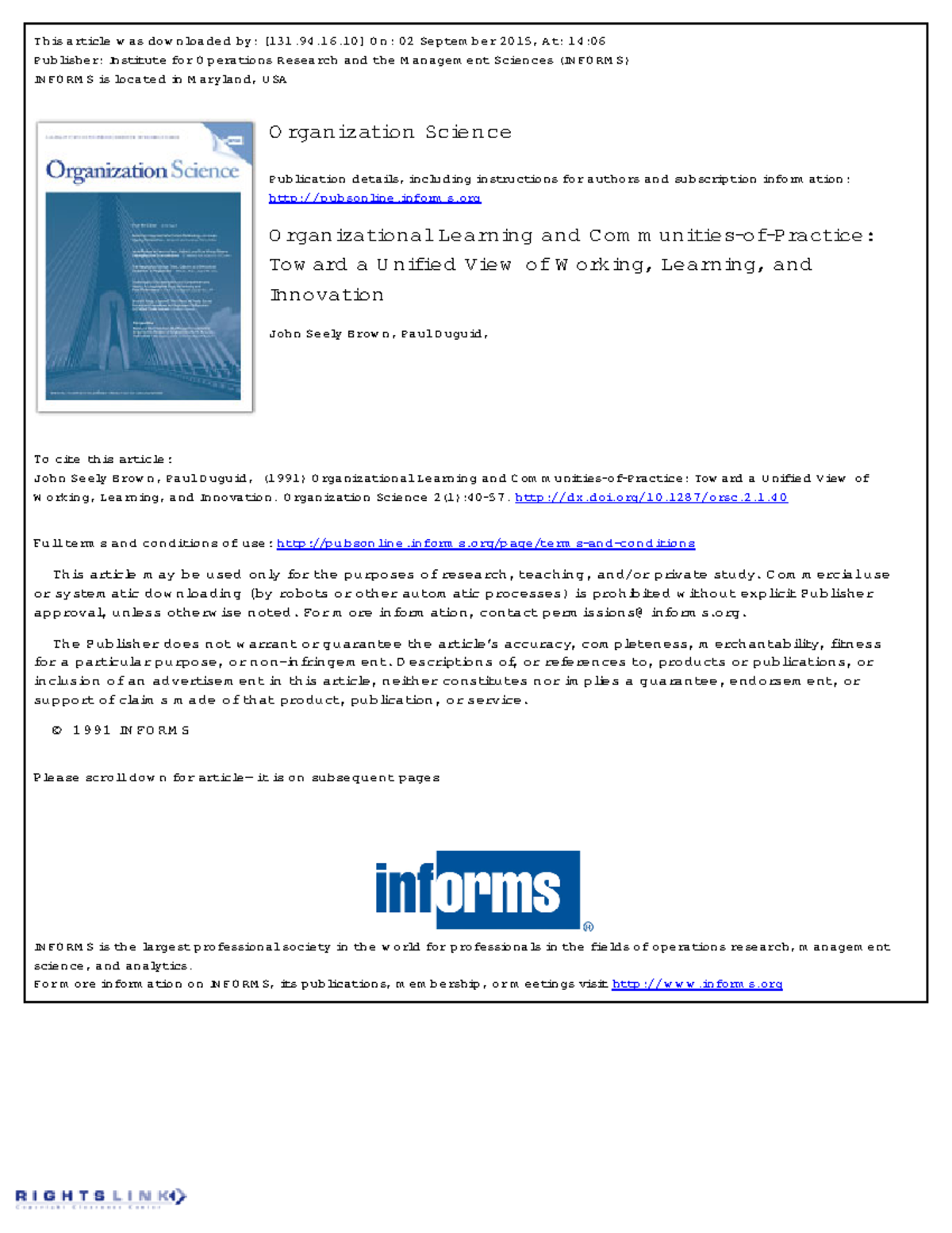 Brown and Duguid 1991 Organizational learning and communities of ...