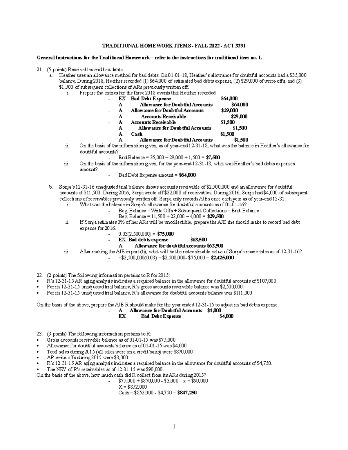 Nos21to25 - homework - TRADITIONAL HOMEWORK ITEMS - FALL 2022 - ACT ...