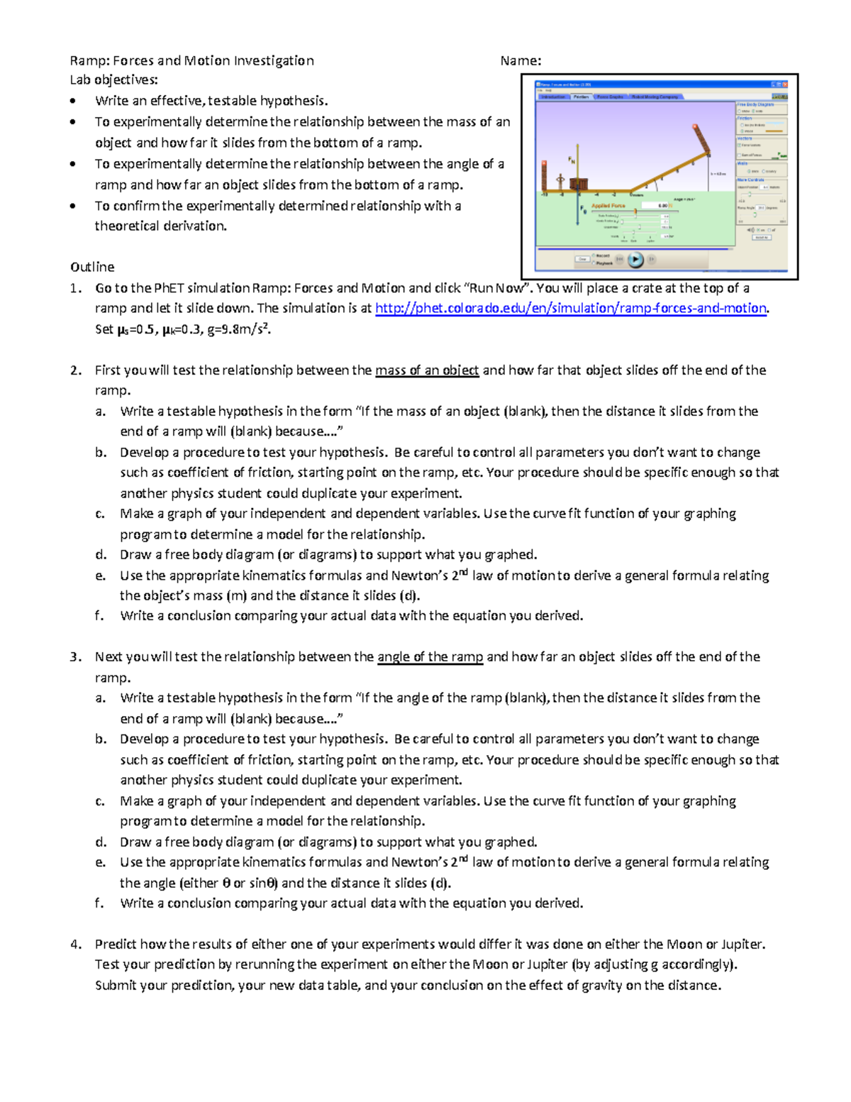 Ph ET Ramp Forces and Motion Investigation - Ramp: Forces and Motion ...