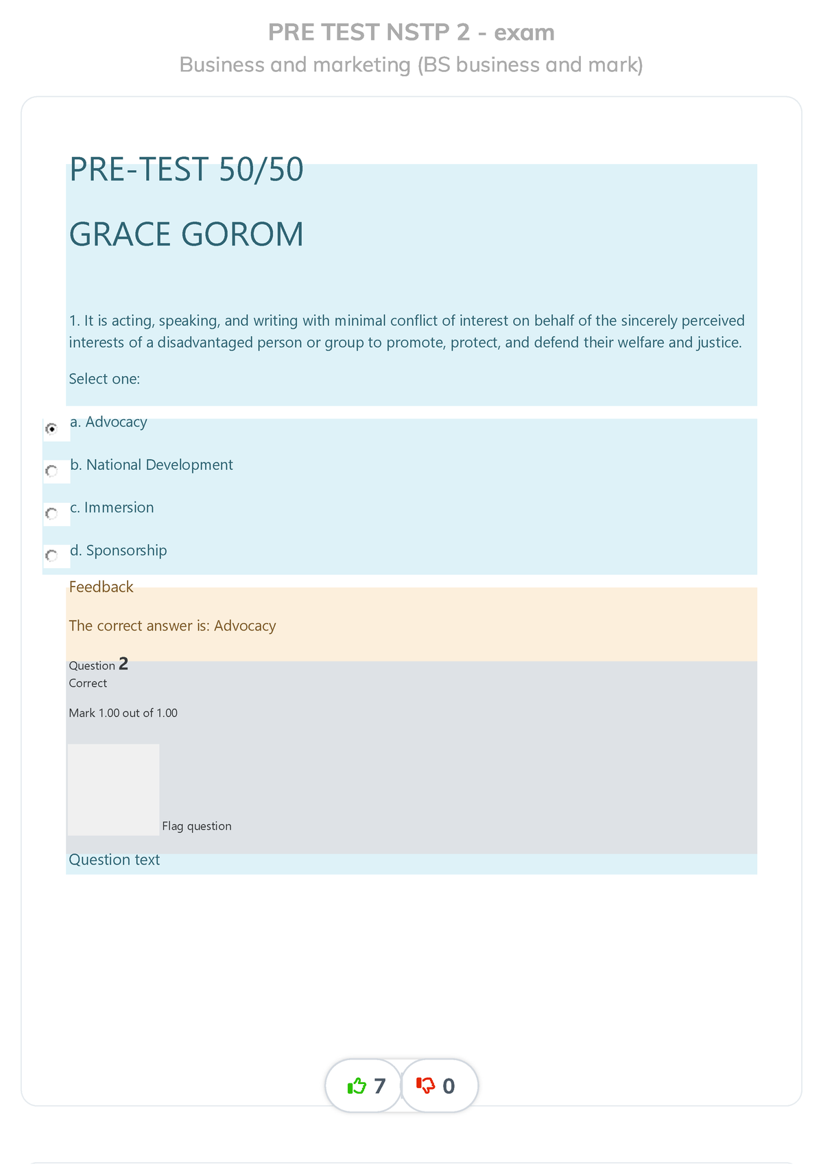 Pre-test-nstp-2-exam Compress - PRE TEST NSTP 2 - Exam Business And ...