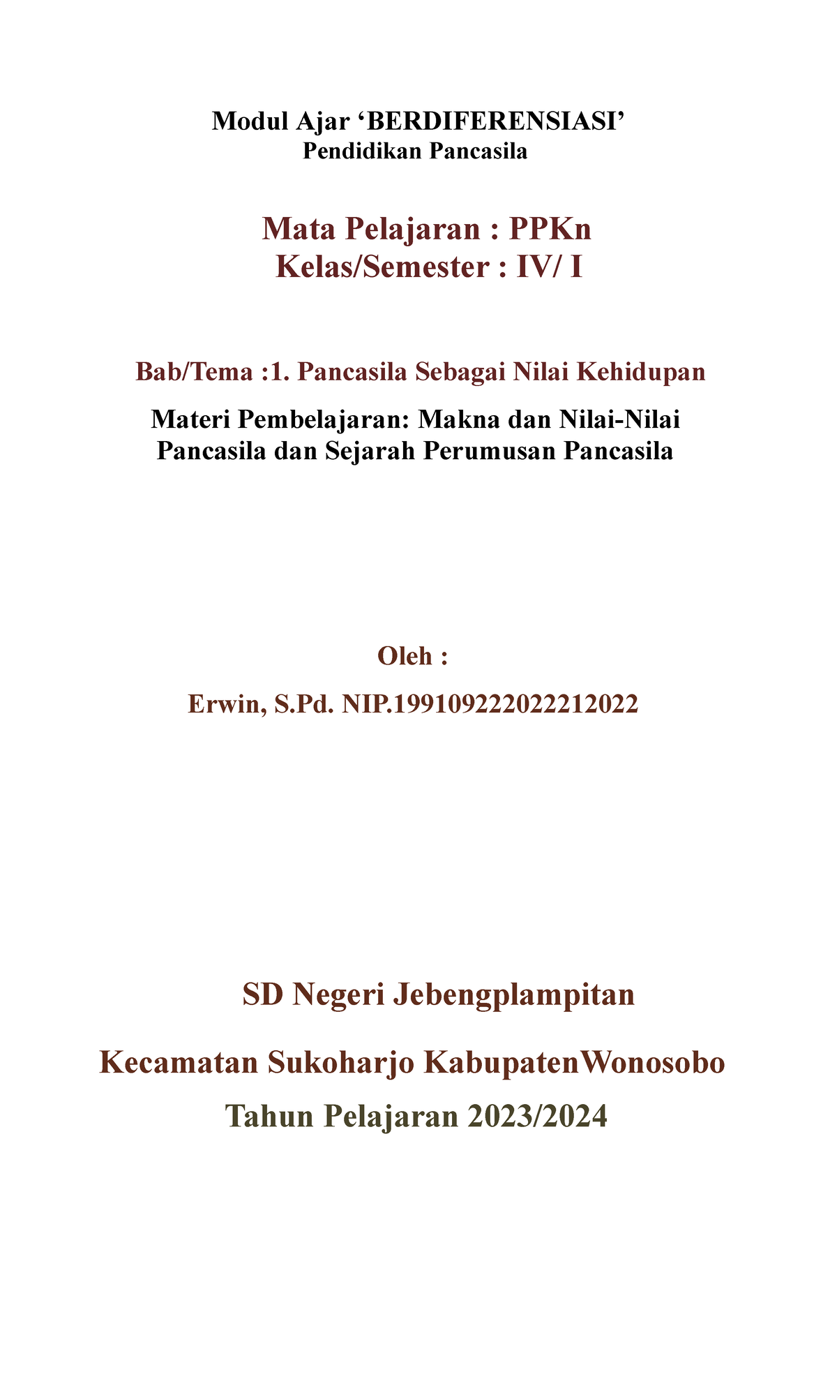 Tugas Modul Ajar Erwin Pkn - Modul Ajar ‘BERDIFERENSIASI’ Pendidikan ...