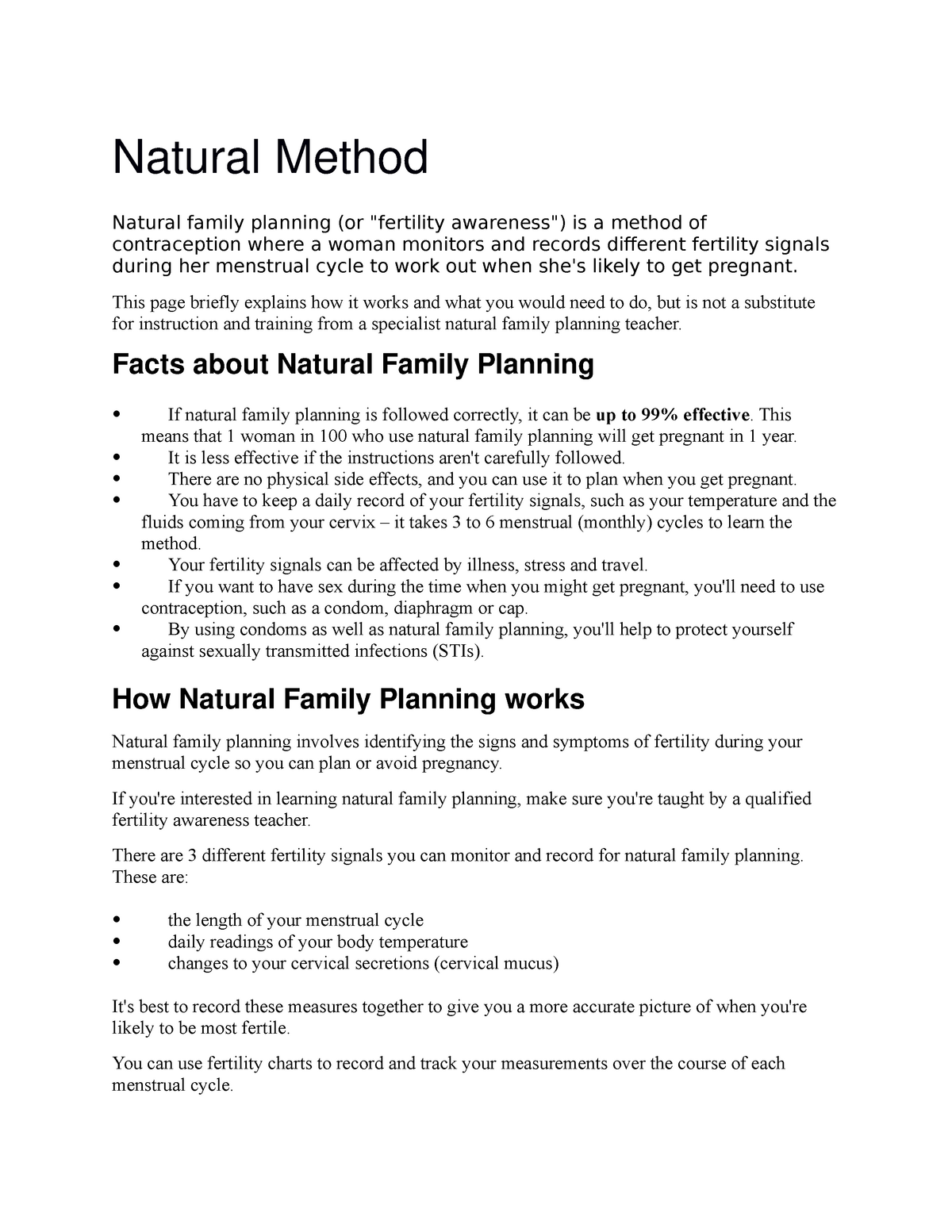 Natural Method - Lecture notes 10 - Nat ural Met hod Natural family planning  (or "fertility - Studocu