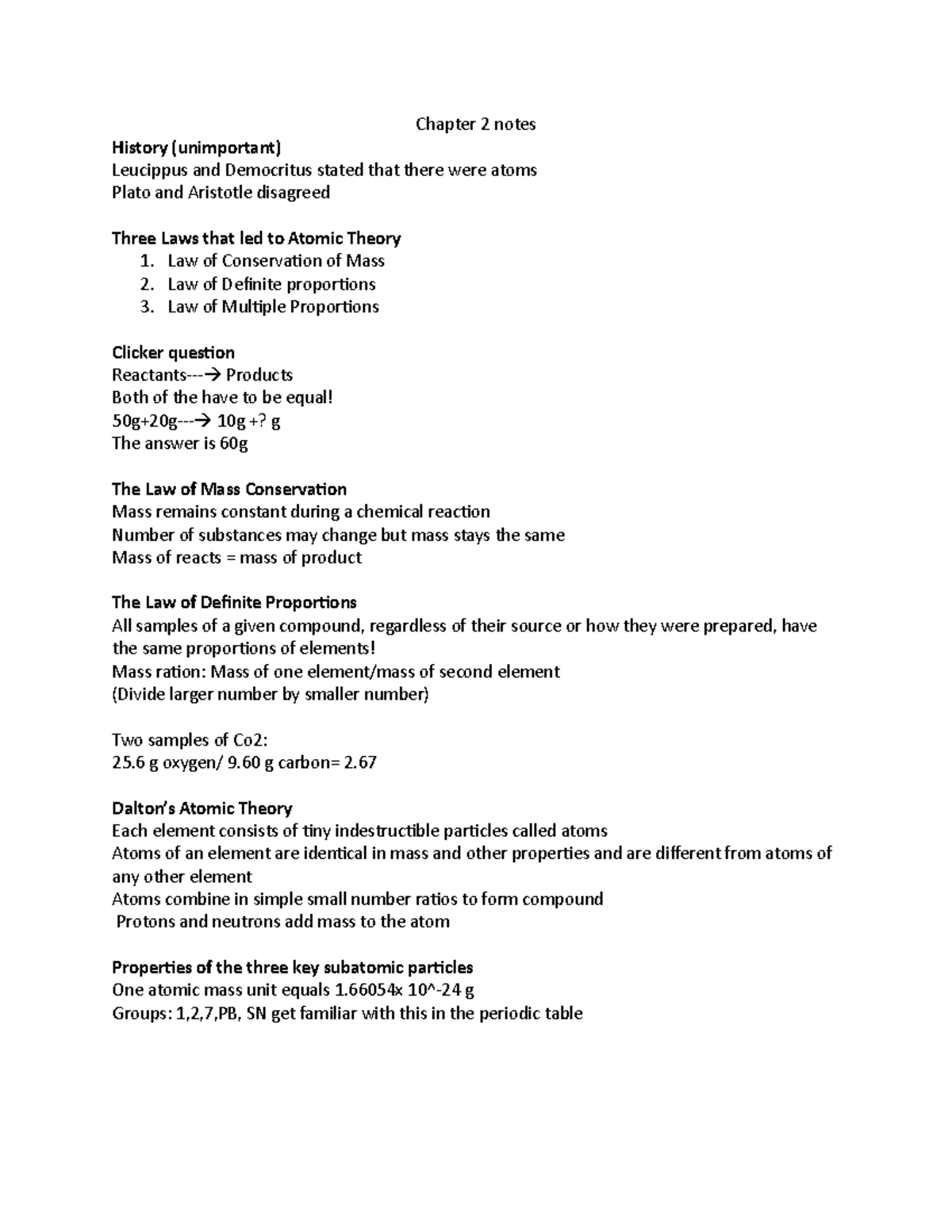 Chapter 2 chem 8:29:19 - Lecture notes 2 - Chapter 2 notes History ...
