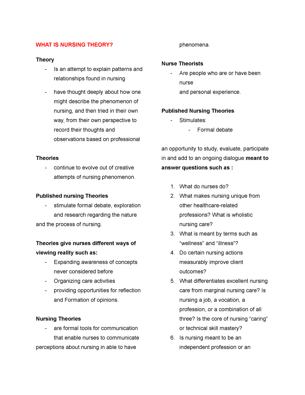 NCM 100 TFN - Introduction To Nursing Theories - WHAT IS NURSING THEORY ...