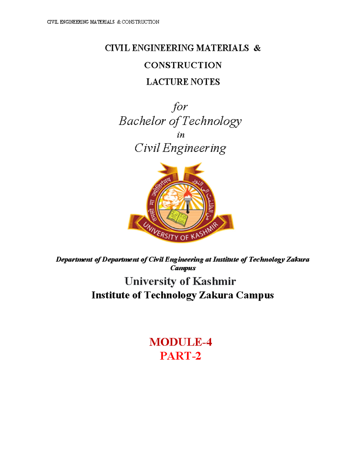 Civil Engineering Materials and Construction Module 4 Part 2 CIVIL