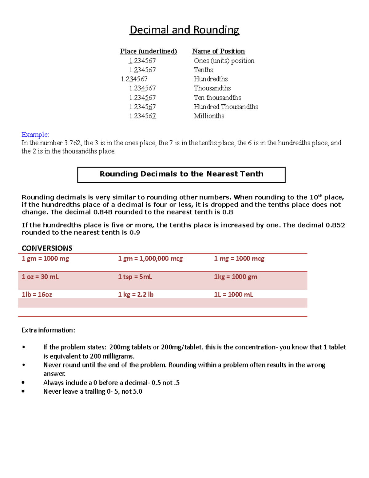 Rounding Decimals - Decimal and Rounding Example: In the number 3, the ...