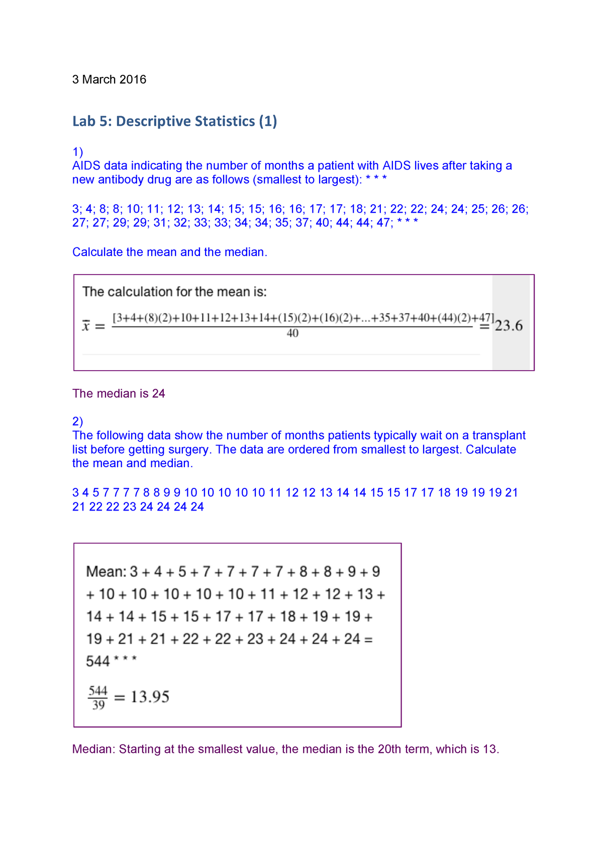 Seminar Assignments Lab 5 Descriptive Statistics Solutions Studocu