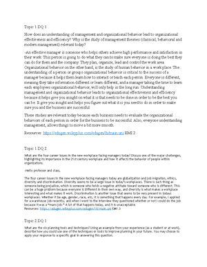 Mgt 4 Discussion Questions Mgt 4 Organizational Behavior And Studocu