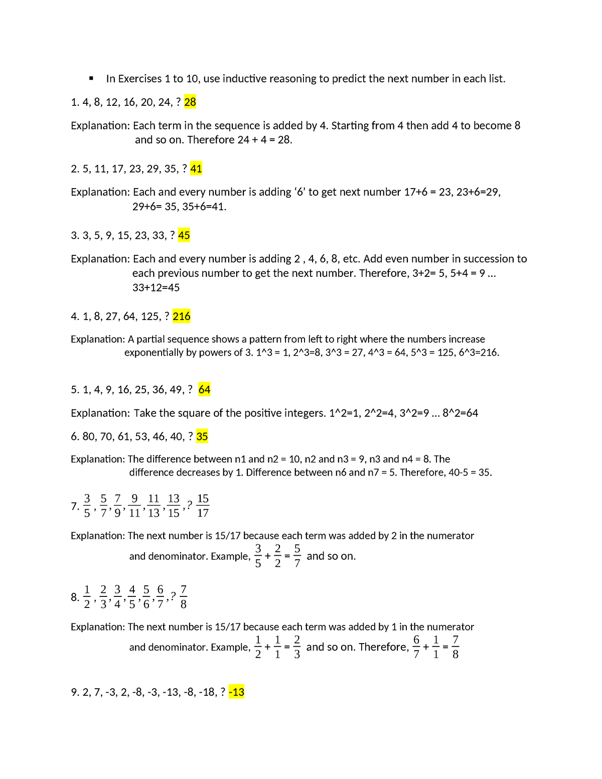 Exercise-2 - Fibonacci sequence - In Exercises 1 to 10, use inductive ...