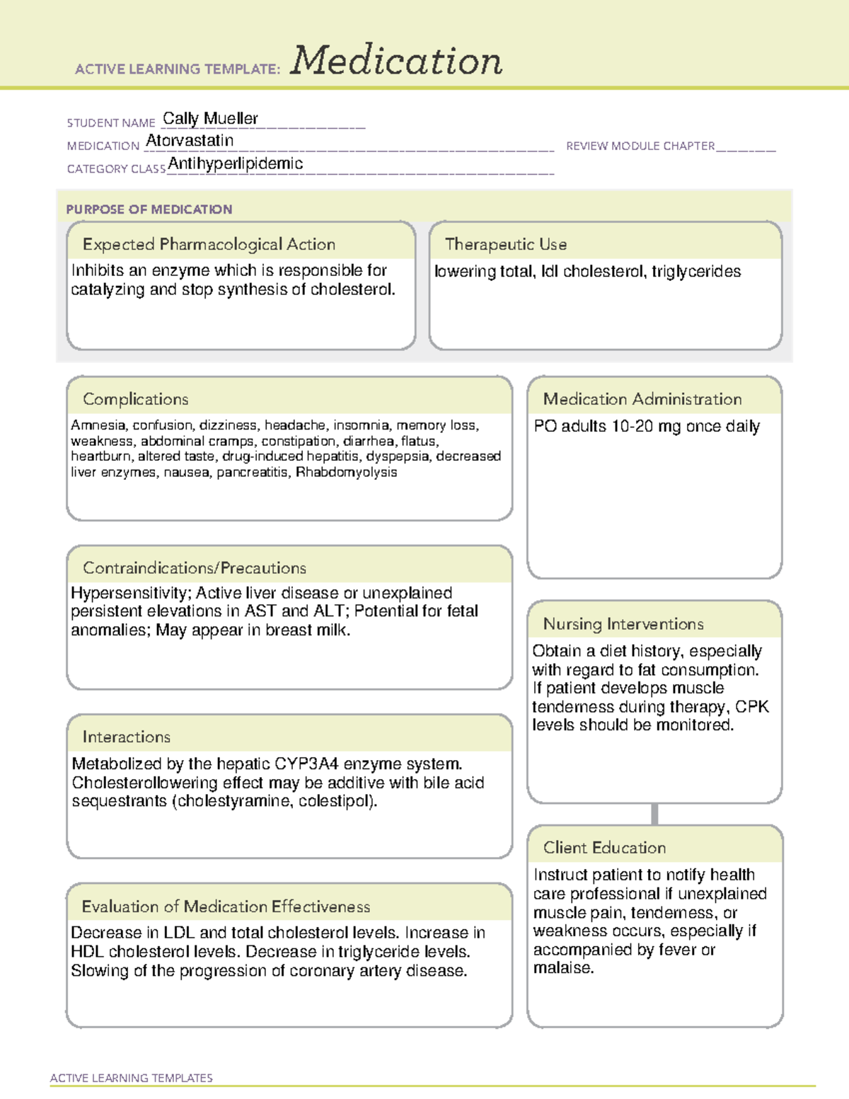 Atorvastatin-R - Meds - ACTIVE LEARNING TEMPLATES Medication STUDENT ...