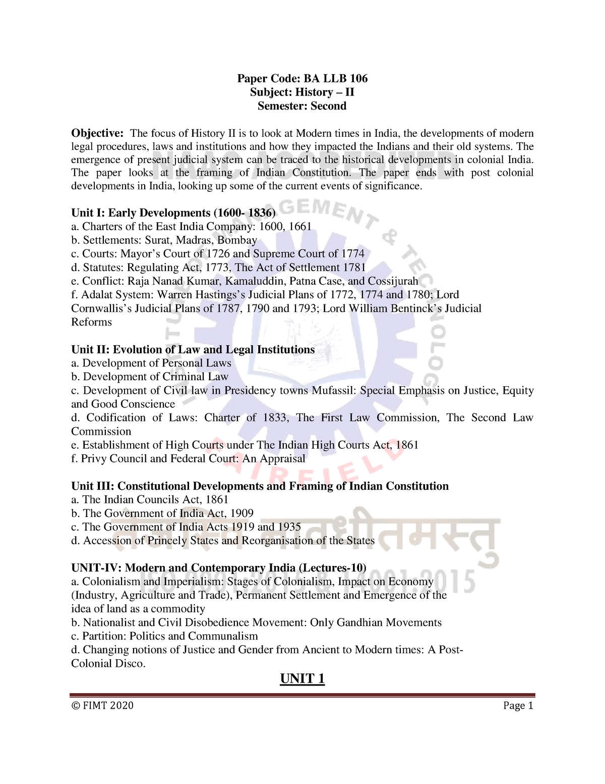 2 - Savitribai Phule Pune University - Paper Code: BA LLB 106 Subject ...