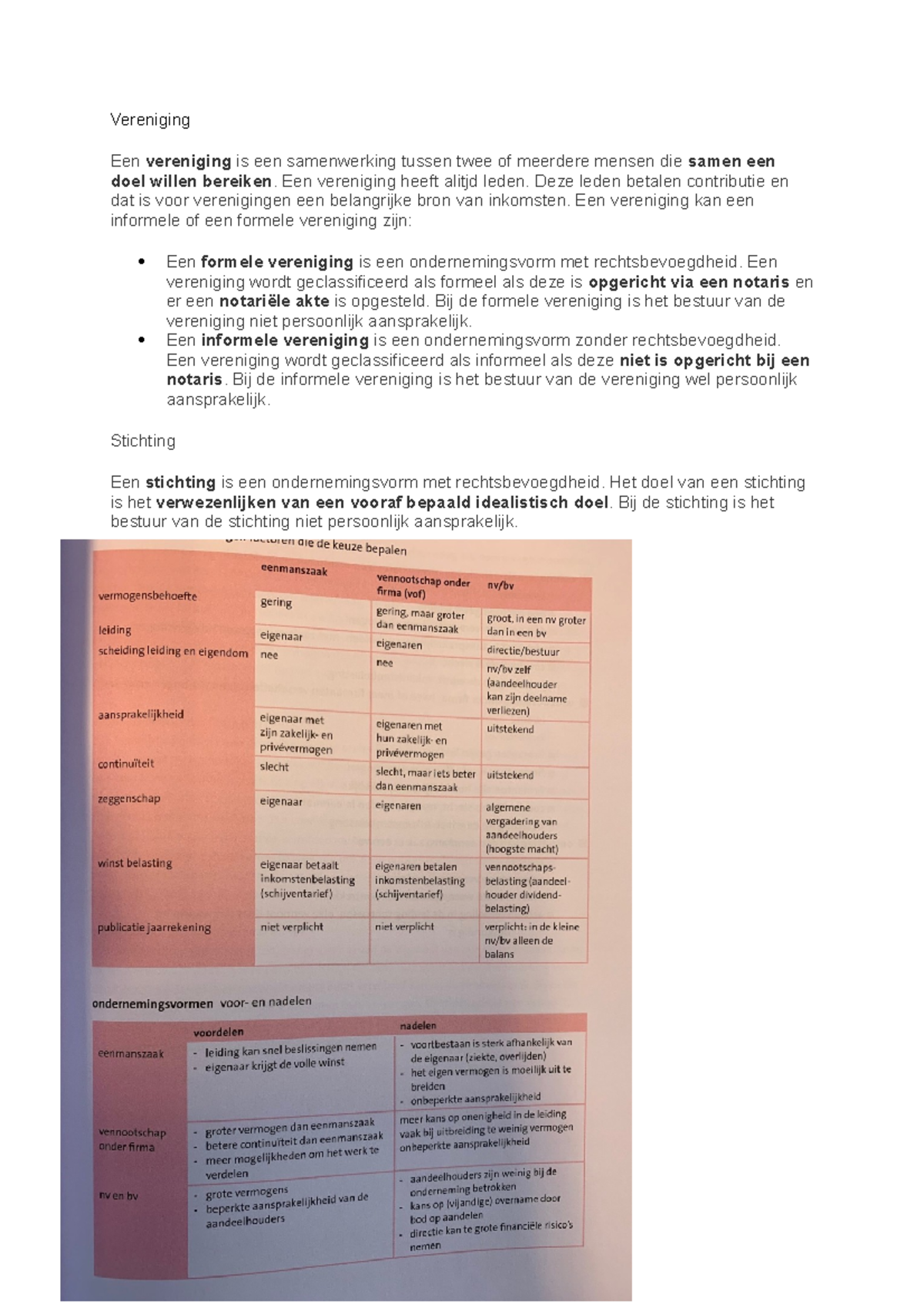Rechtsvormen Vereniging Een vereniging is een samenwerking tussen