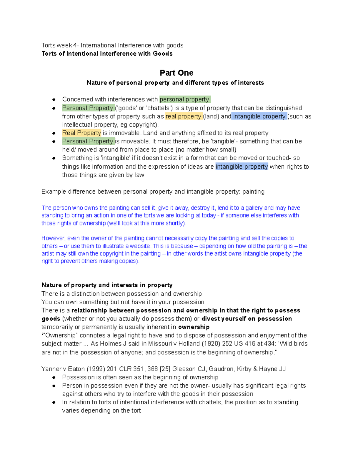 Torts week 4 Lecture notes 4 Torts week 4 International