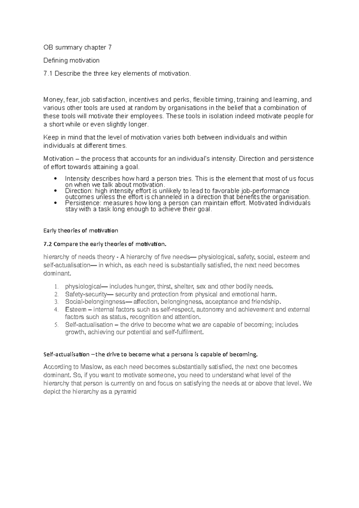 Defining Motivation: Key Elements Theories and Applications - Studocu