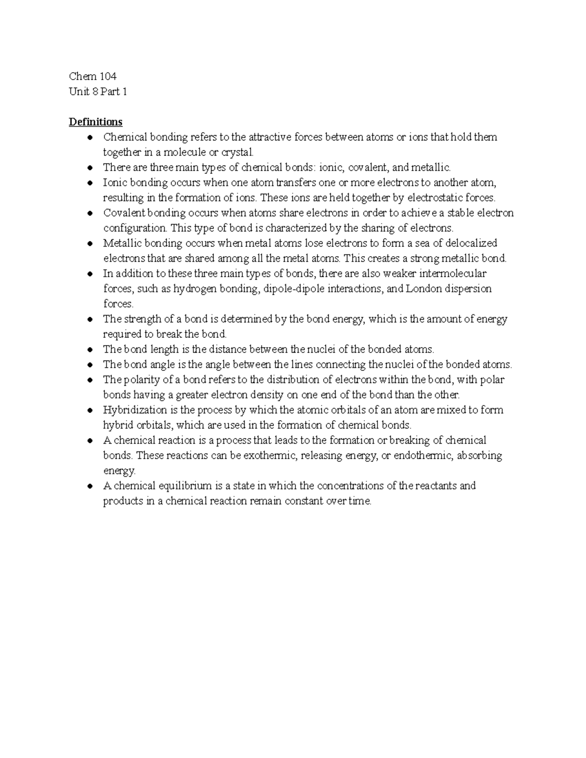 General Chemistry 104 Unit 8 Part 1 Notes - Chem 104 Unit 8 Part 1 ...