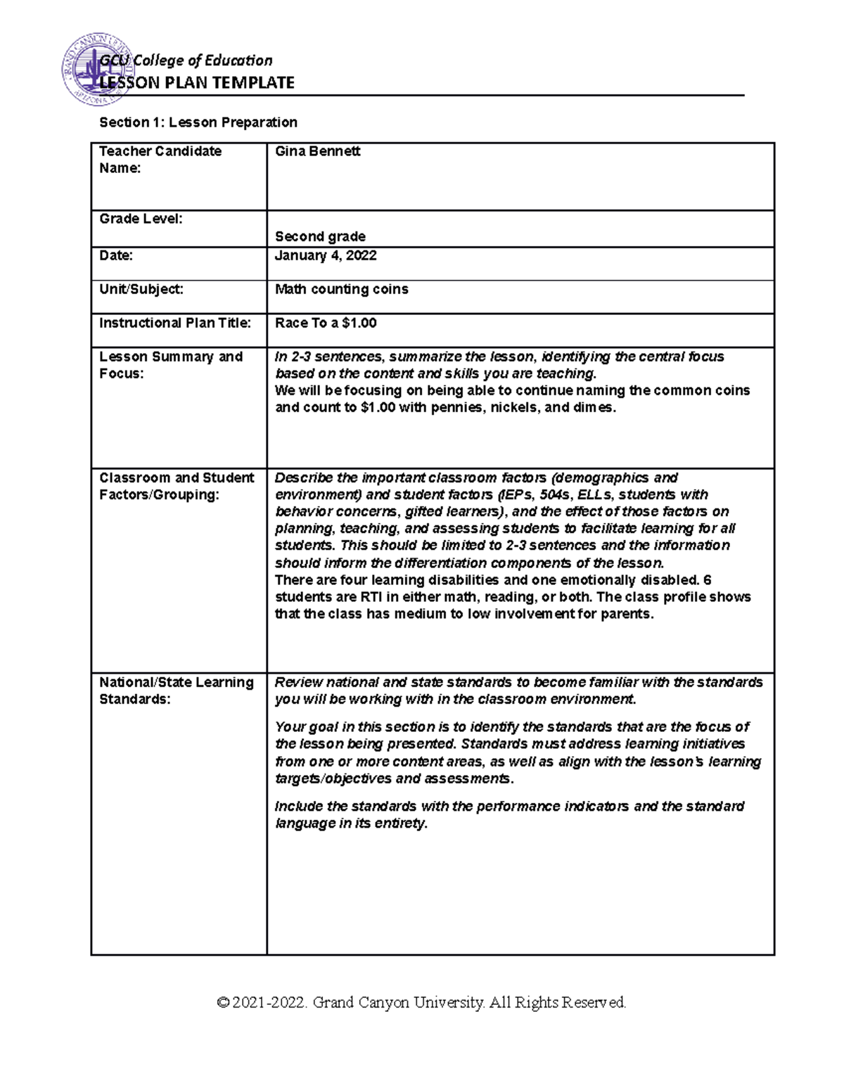 Lesson Planning: Promoting Mathematical Thinking - LESSON PLAN TEMPLATE ...