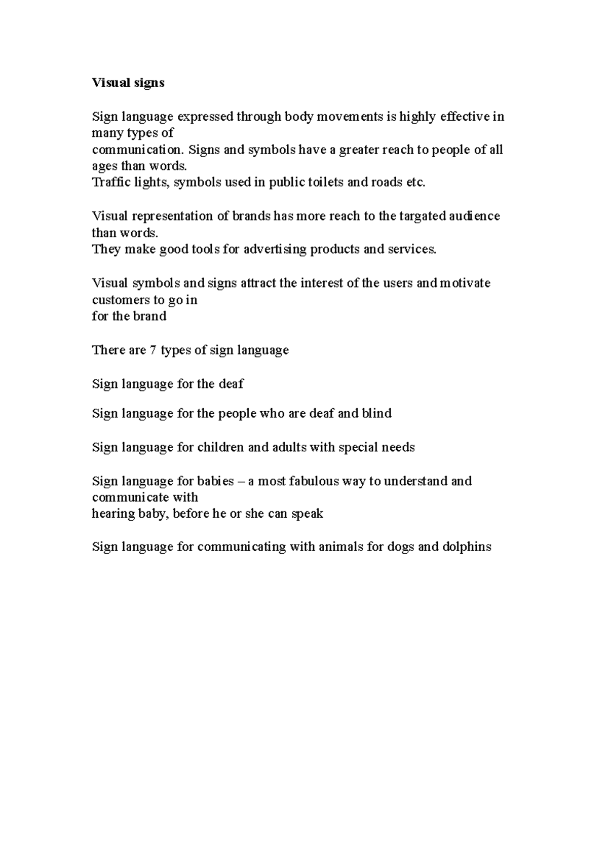 Pcom16 - Lecture notes 1.16 - Visual signs Sign language expressed ...