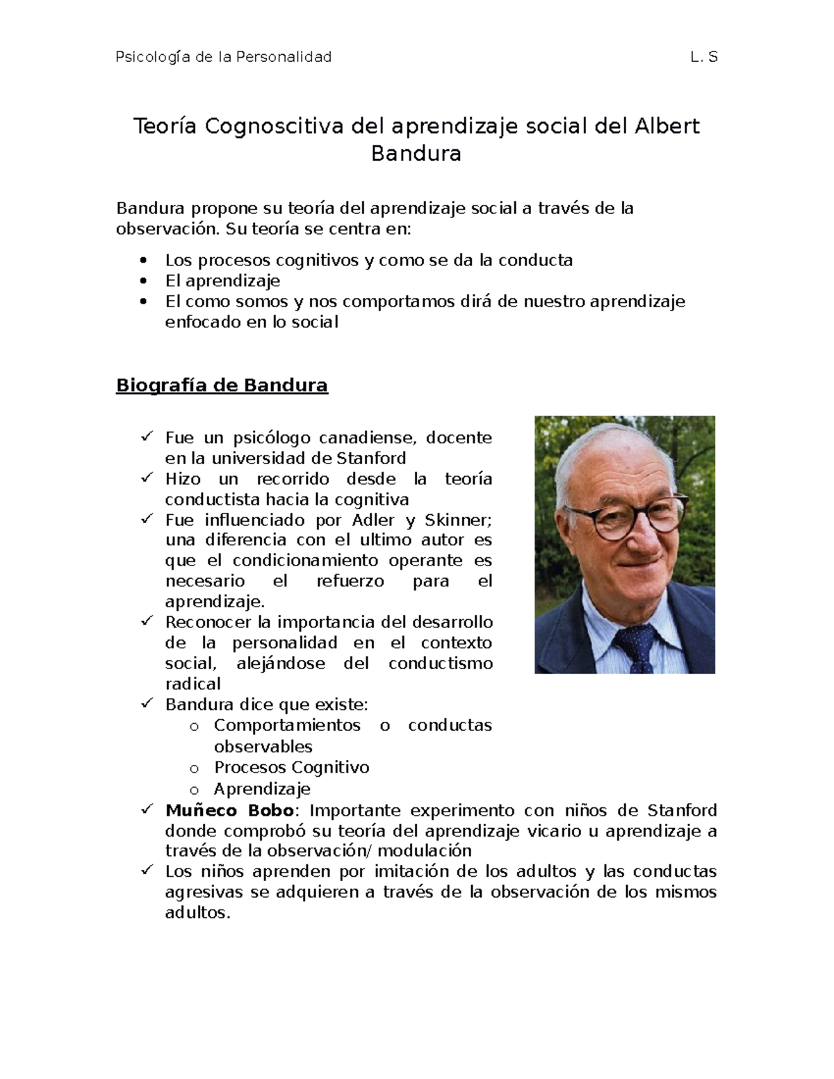 Teoría del Aprendizaje Social de Albert Bandura - Psicología de la ...