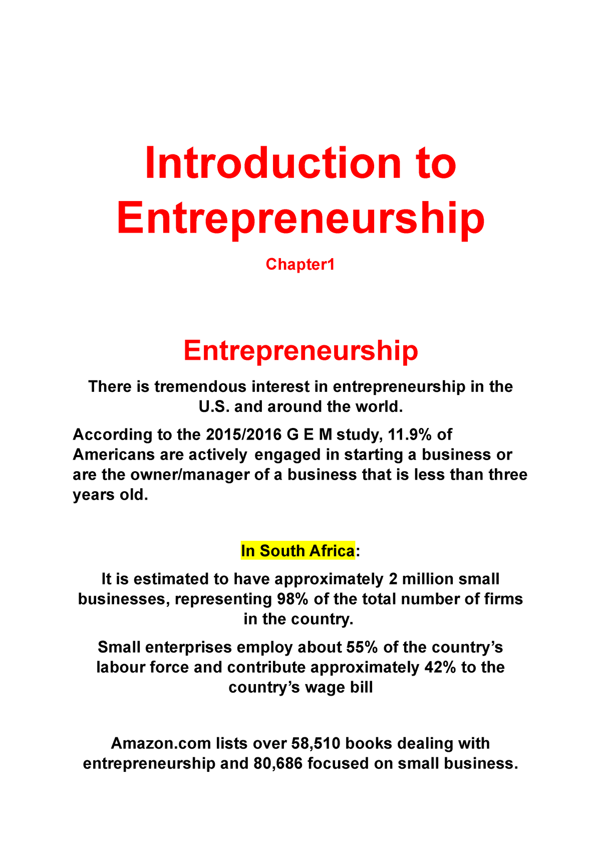 Business Management 2A - Introduction TO Entrepreneurship ...