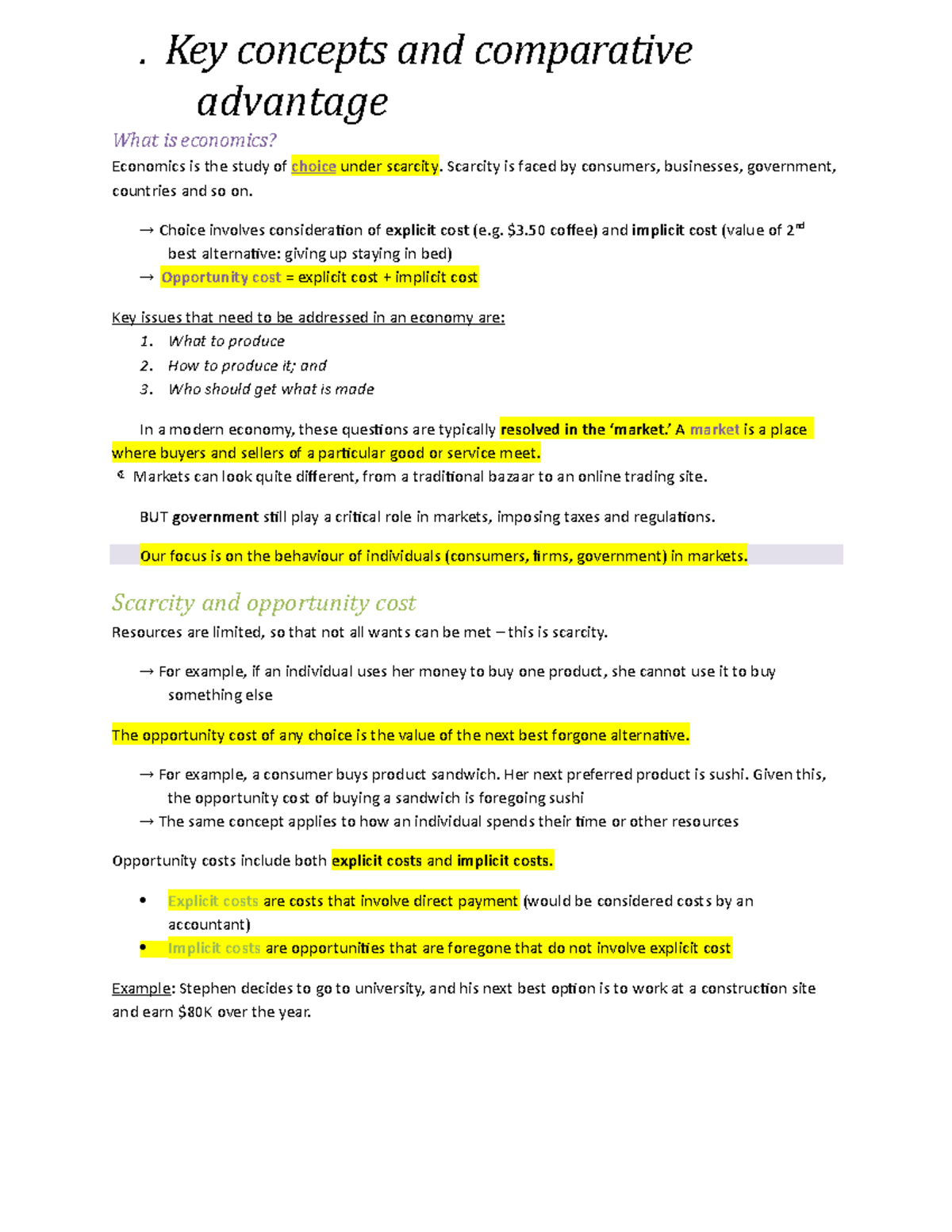 Week 1-2 - Lecture notes 1-2 - . Key concepts and comparative advantage ...