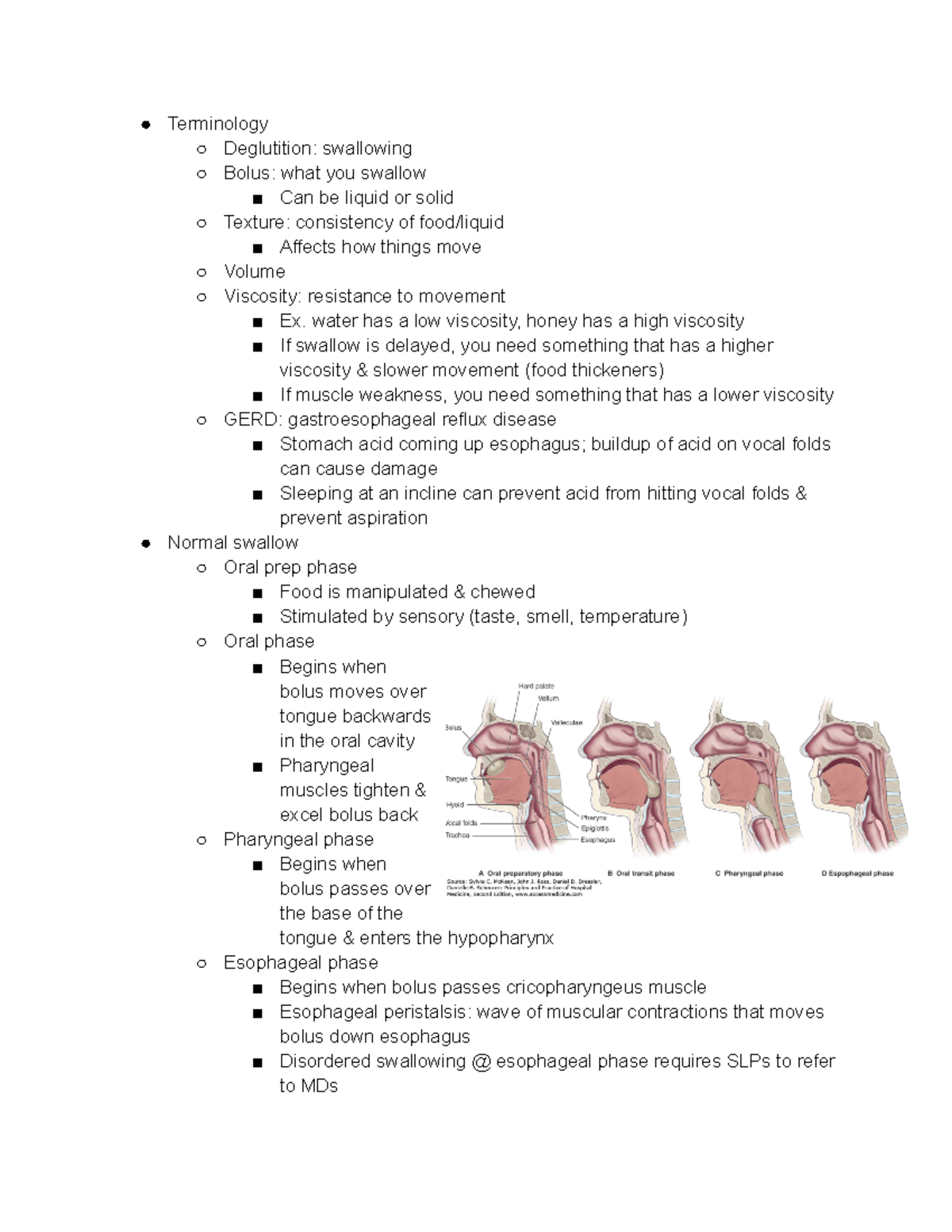 Overview of swallowing - ○ Terminology ○ Deglutition: swallowing