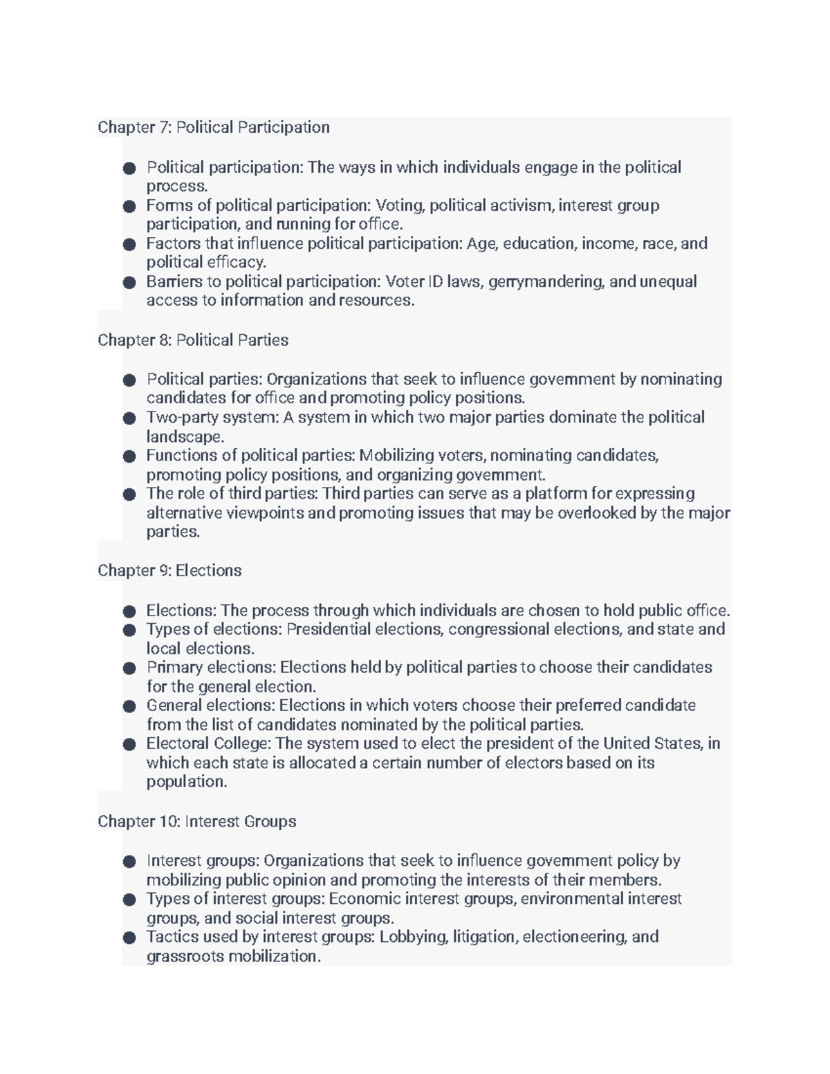 US National Government - Chapter 7: Political Participation Political ...