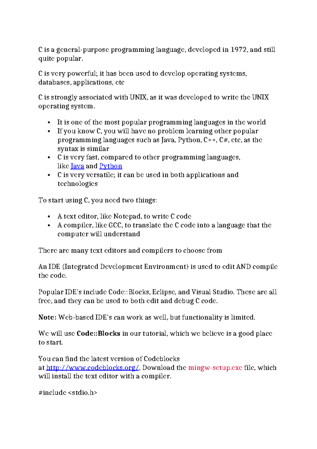 C - Summary Computer Science - C is a general-purpose programming ...