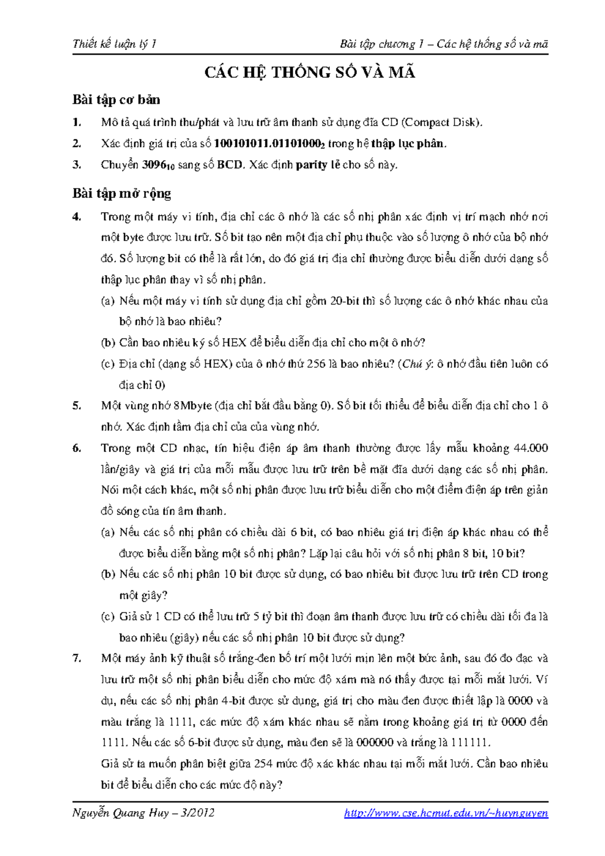 Exercise 1 - Thi¿t K¿ Lu¿n Lý 1 Bài T¿p Ch±¡ng 1 – Các Hß Thßng Sß Và ...