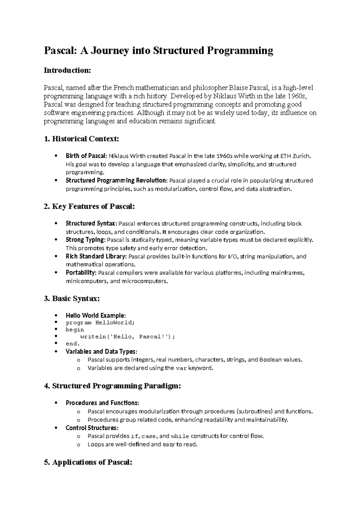 Introduction to pascal - Pascal: A Journey into Structured Programming ...