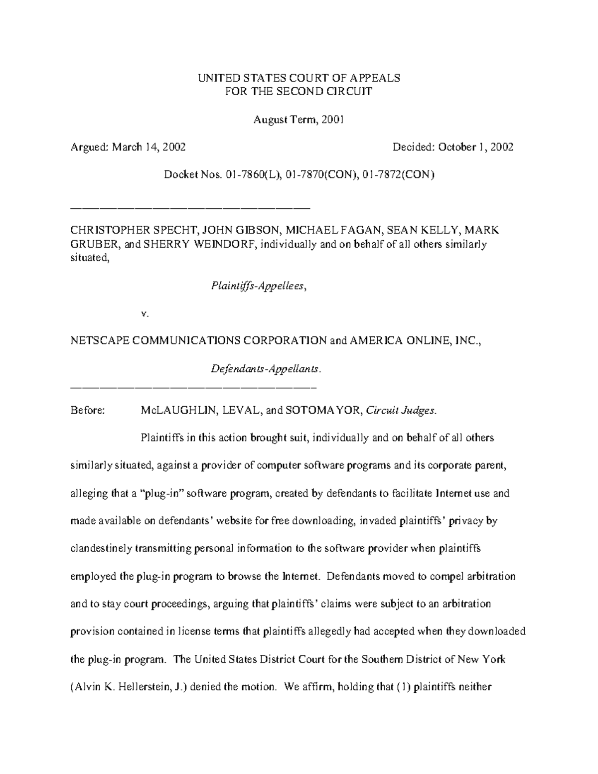 Specht v Netscape lAW case study UNITED STATES COURT OF APPEALS FOR