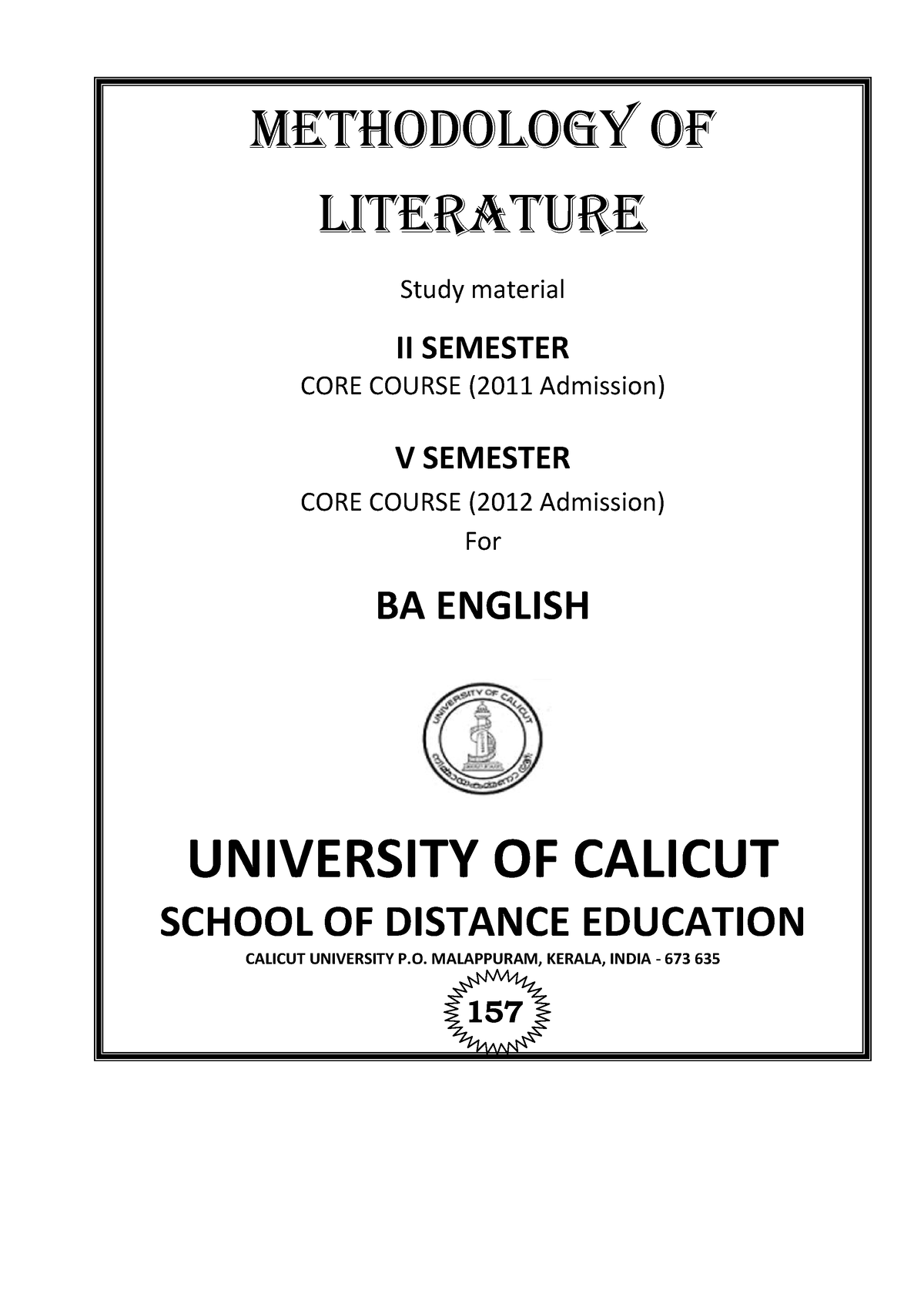 methodology of literature calicut university pdf