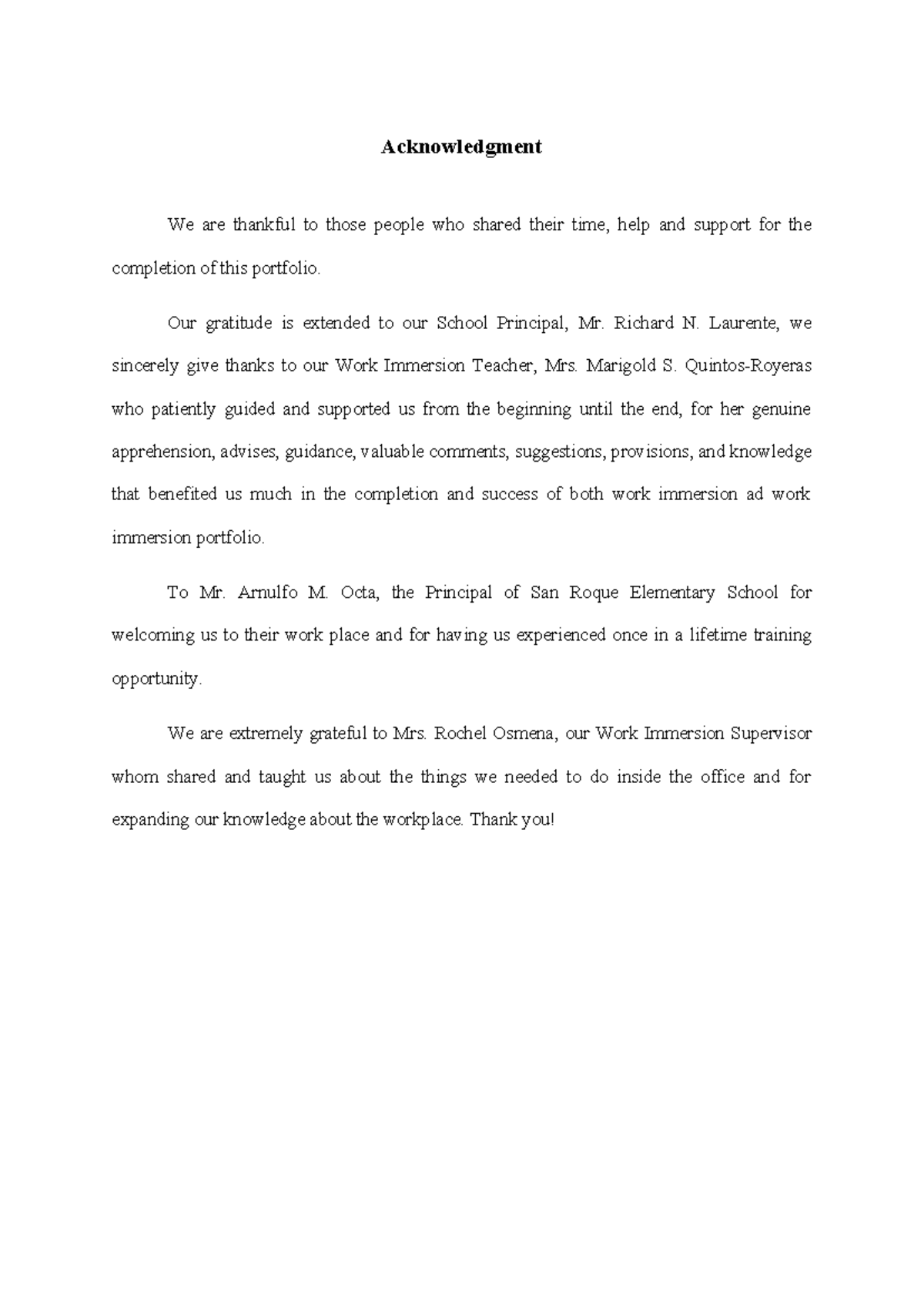 Portfolio - Acknowledgment We are thankful to those people who shared ...