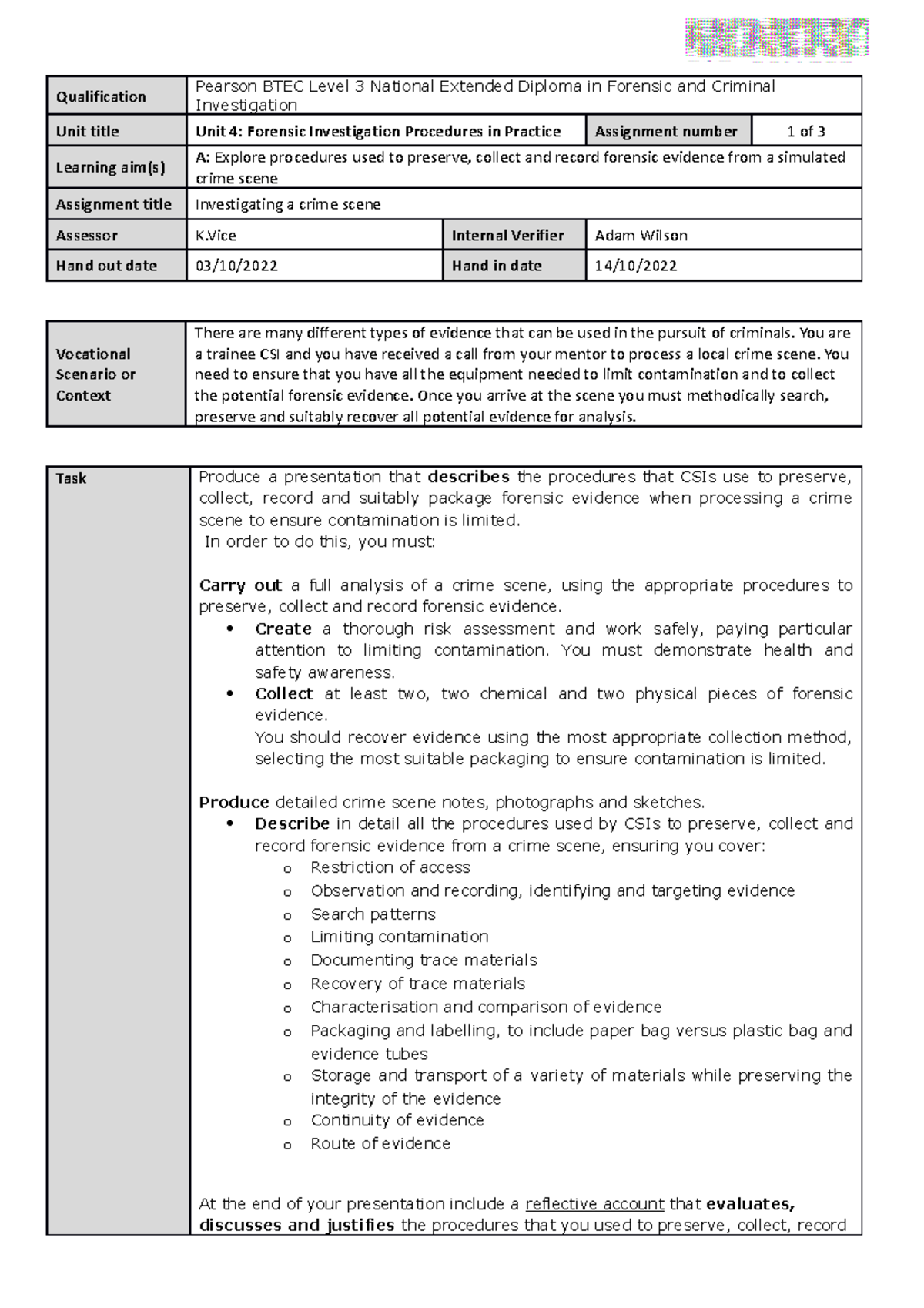 Unit 4 Assignment 1 - Notes - Qualification Pearson BTEC Level 3 ...