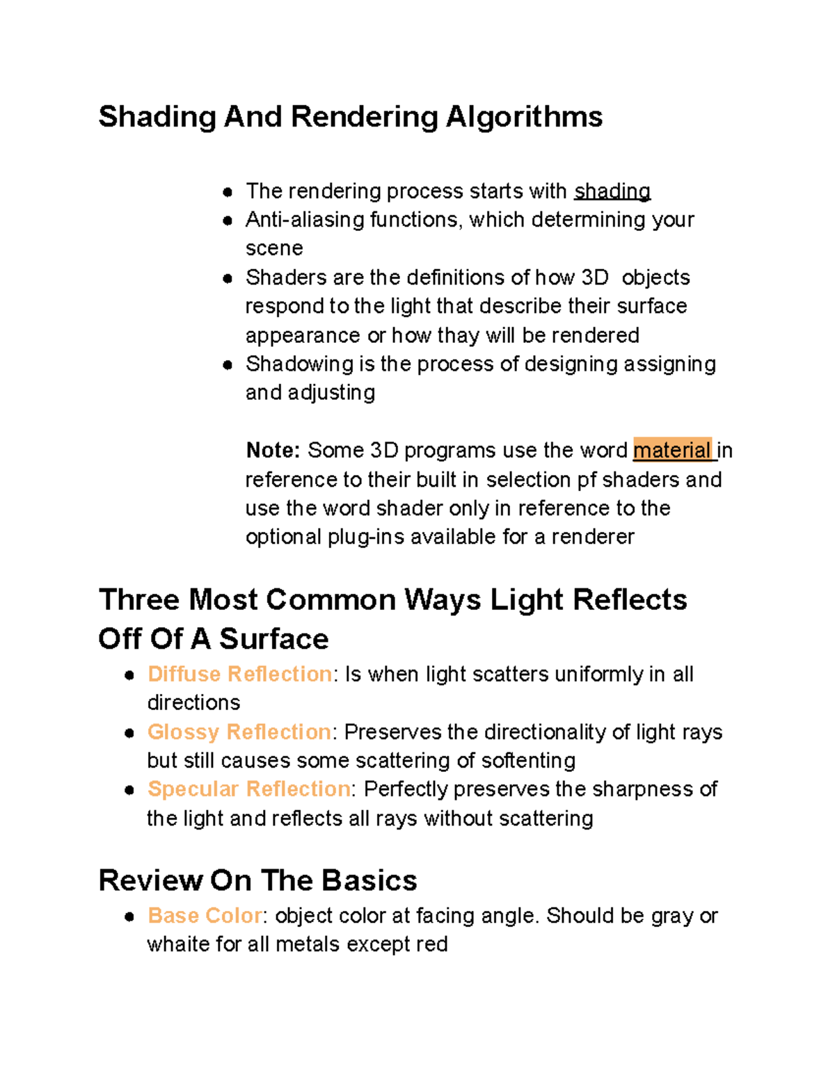 Shading And Rendering Algorithms - Should be gray or whaite for all ...