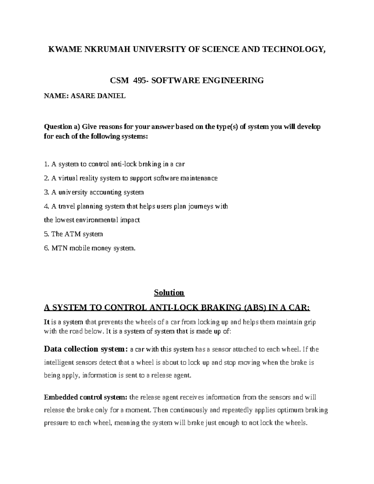 Software Engineering Assignment - KWAME NKRUMAH UNIVERSITY OF SCIENCE ...