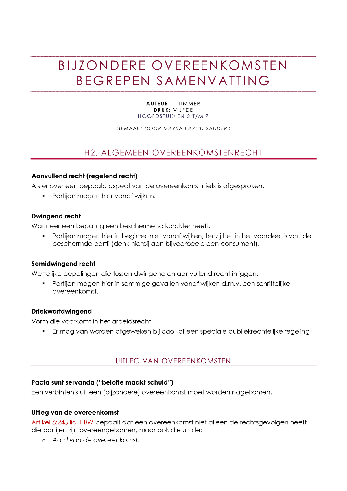 Bijzondere Overeenkomsten Begrepen Samenvatting - B I J Z O N D E R E O ...