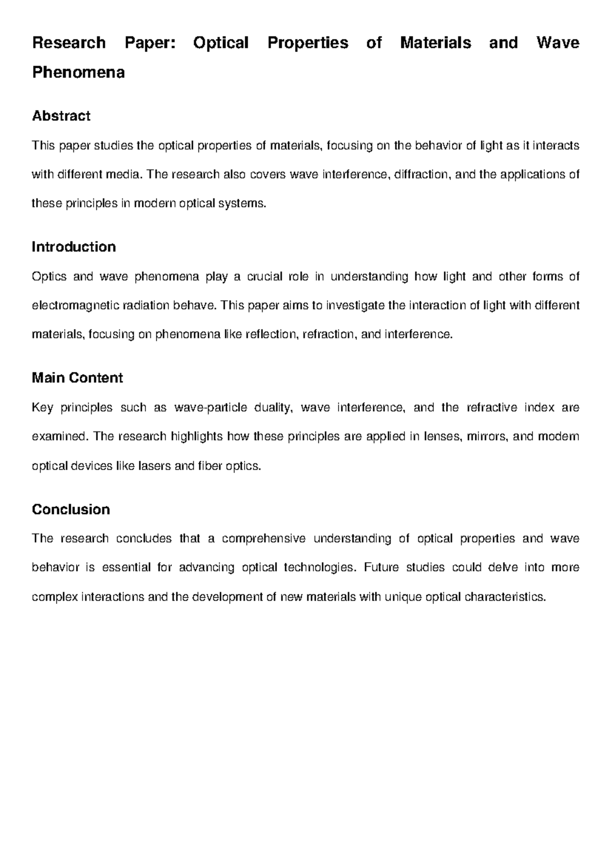 Research optics - reserch - Research Paper: Optical Properties of ...