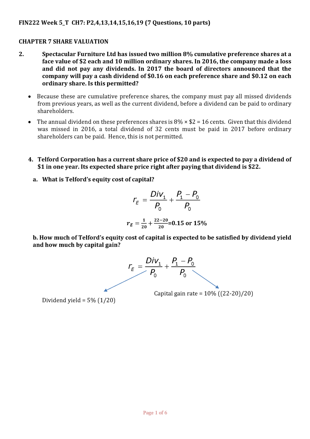 Week 5 Tutorial Answers - FIN222 Week 5_T CH7: P2,4,13,14,15,16,19 (7