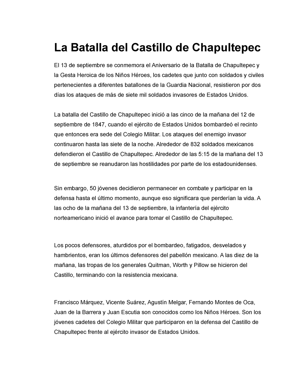 La Batalla Castillo Chapultepec La Batalla Del Castillo De Chapultepec El 13 De Septiembre Se 6750