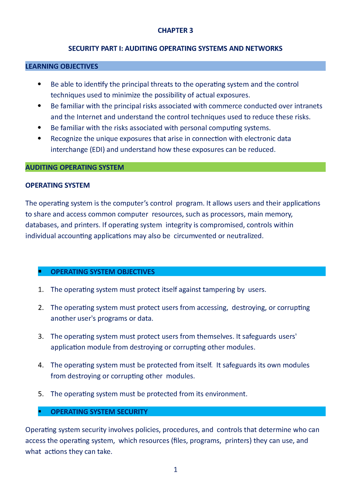 Chapter 3 - Fighting - CHAPTER 3 SECURITY PART I: AUDITING OPERATING ...