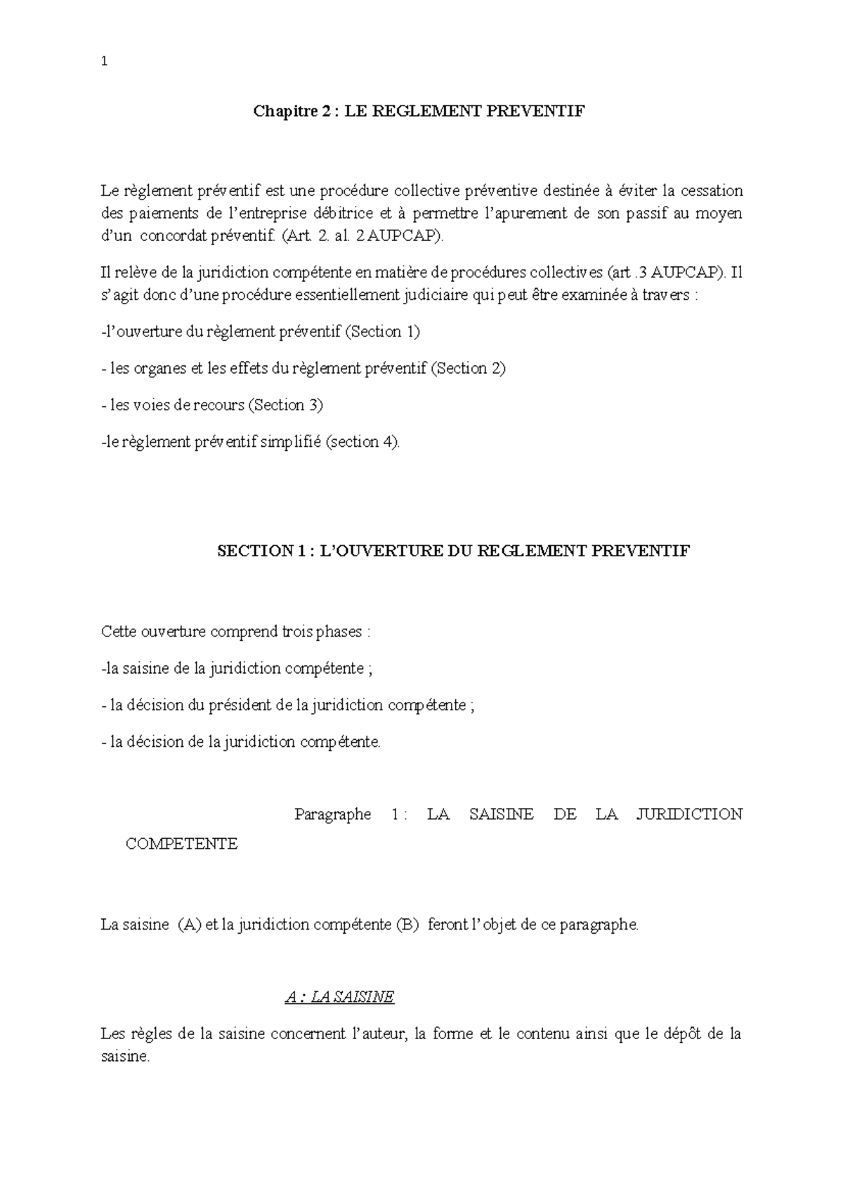 Chapitre 2 LE Reglement Preventif Chapitre 2 LE REGLEMENT PREVENTIF