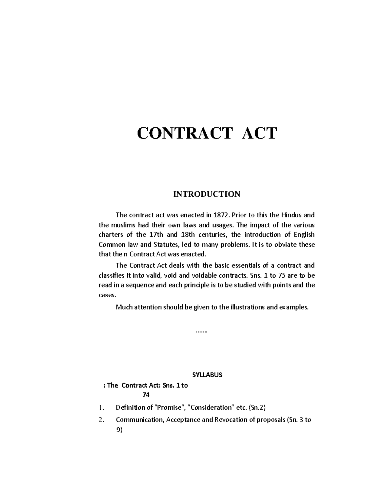 Contract Act F1 CONTRACT ACT INTRODUCTION The contract act was